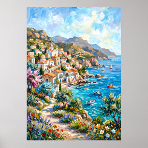 Mediterranean Coastal Village Poster