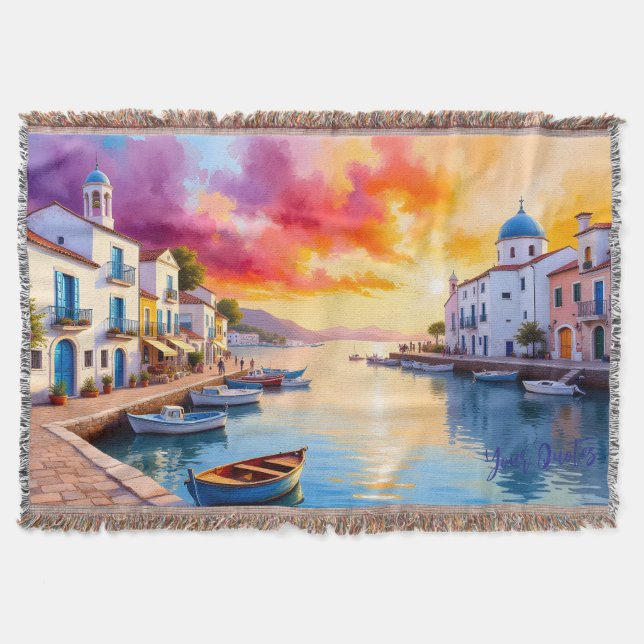 Mediterranean Coastal Village Sunset  Throw Blanket (Front)