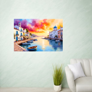 Mediterranean Coastal Village Sunset  Wall Decal