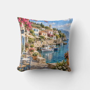 Mediterranean Coastal Village Throw Pillow