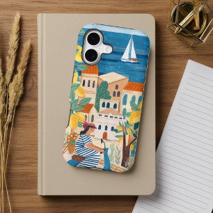 Mediterranean Coastal Village Travel Illustration iPhone 17 Case