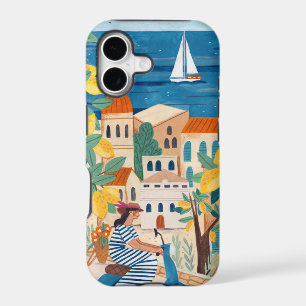 Mediterranean Coastal Village Travel Illustration iPhone 17 Case