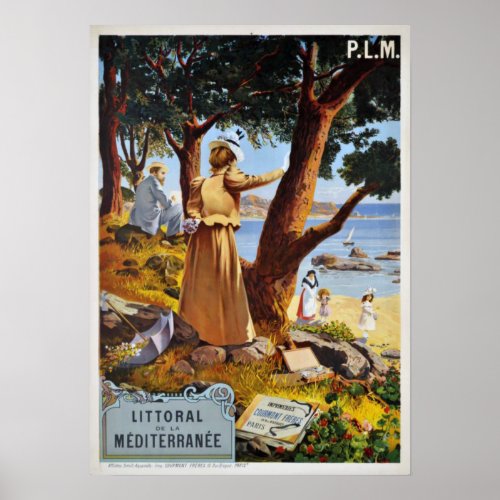 Mediterranean Coastline France Vintage Travel Poster