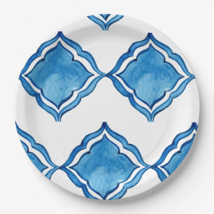 Mediterranean Cobalt Blue Tile Round Paper Plates