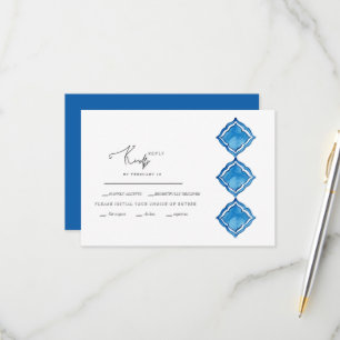 Mediterranean Cobalt Blue Tile Wedding RSVP Card
