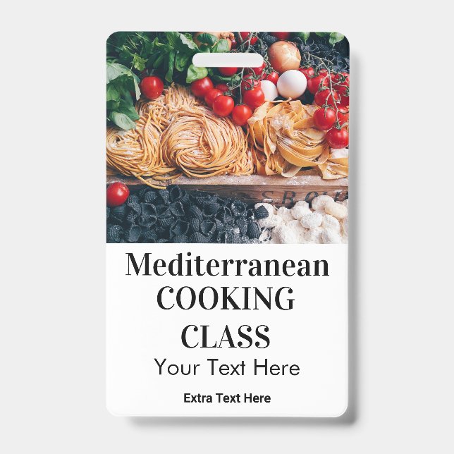 Mediterranean Cooking Class Lessons Photo & Logo  Badge (Front)