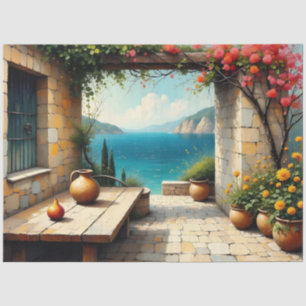 Mediterranean Courtyard Coastal  Tissue Paper