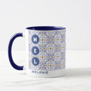 Mediterranean Crown Elegant Blue and Gold Floral Mug