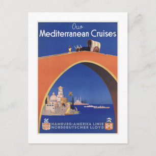 Mediterranean Cruises Ship Line Vintage Travel Postcard