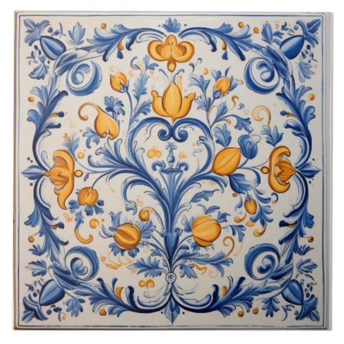 mediterranean design orange and blue greenery ceramic tile