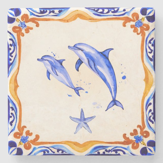Mediterranean Dolphins Stone Coaster (Front)