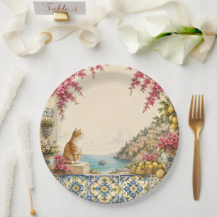 Mediterranean Escape Cat Coastal Party Decor Paper Plates