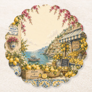 Mediterranean Escape Lemon Market Decor Paper Coaster