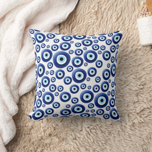 Mediterranean Evil Eye Protection Throw Pillow (Blanket)
