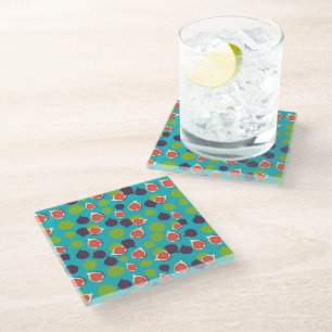 Mediterranean Fig Summer Fruit Pattern    Glass Coaster