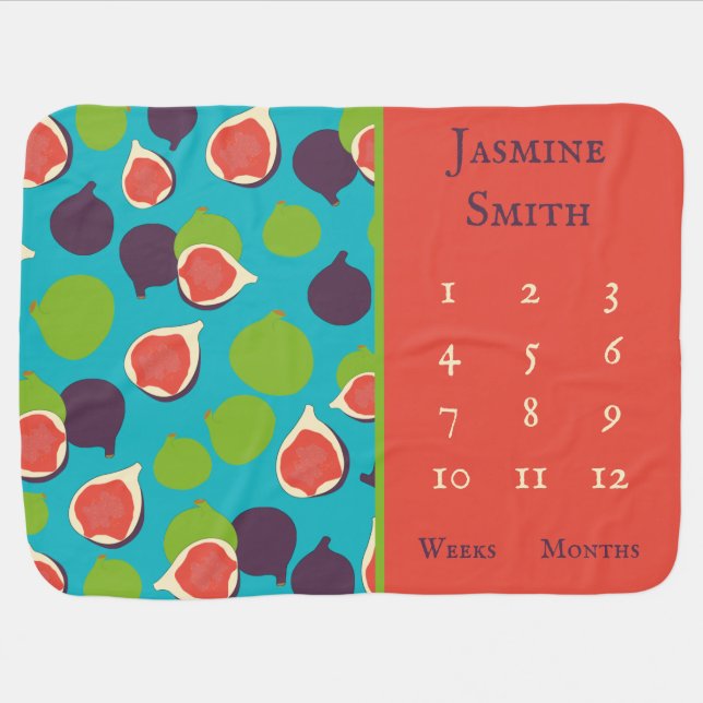Mediterranean Fig Summer Fruit Pattern Milestone  Baby Blanket (Horizontal)