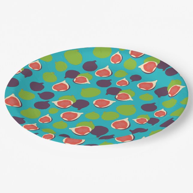 Mediterranean Fig Summer Fruit Pattern Paper Plates (Angled)