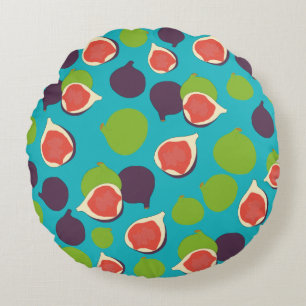Mediterranean Fig Summer Fruit Pattern Round Pillow