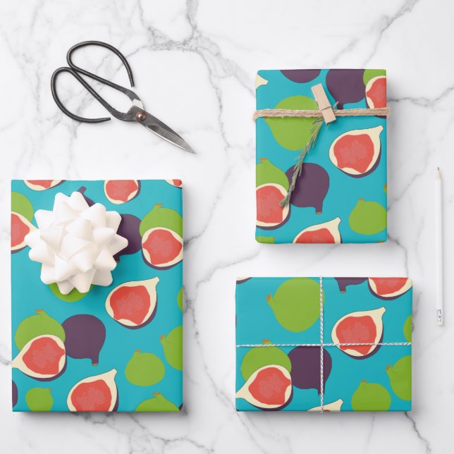 Mediterranean Fig Summer Fruit Pattern  Wrapping Paper Sheets (Front)