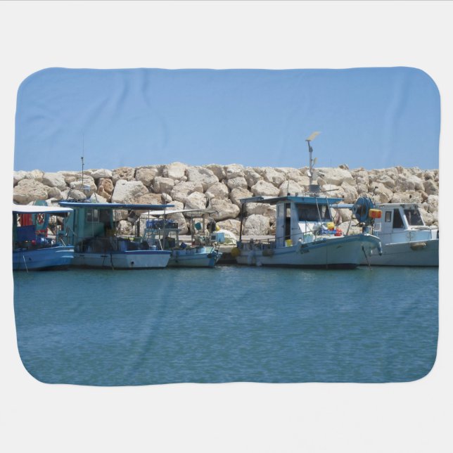 Mediterranean Fishing Boats in Blue Sea Design Baby Blanket (Horizontal)
