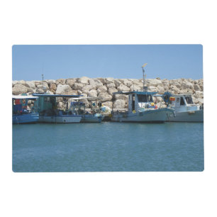 Mediterranean Fishing Boats in Blue Sea Design Placemat