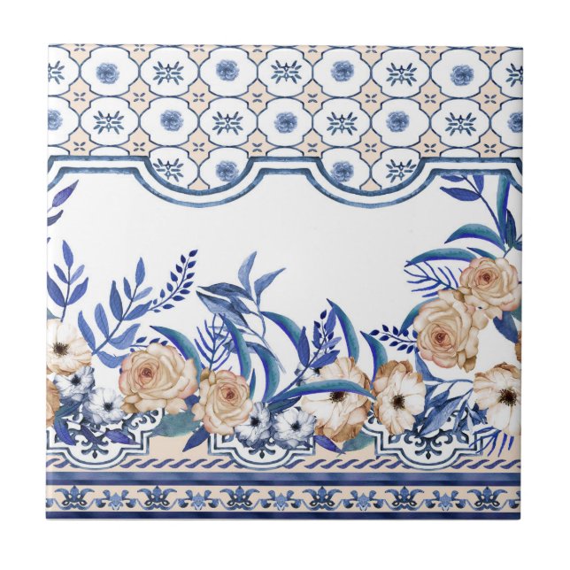 Mediterranean Floral  Ceramic Tile (Front)
