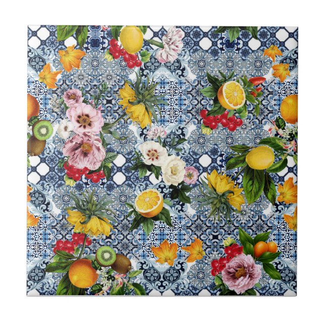 Mediterranean Floral  Ceramic Tile (Front)