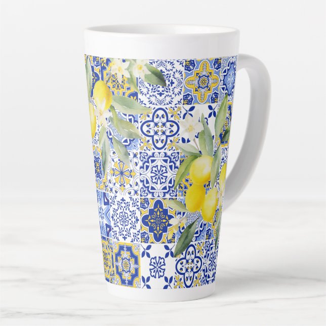 Mediterranean Floral Citrus Lemon Coffee Mug (Right Angle)