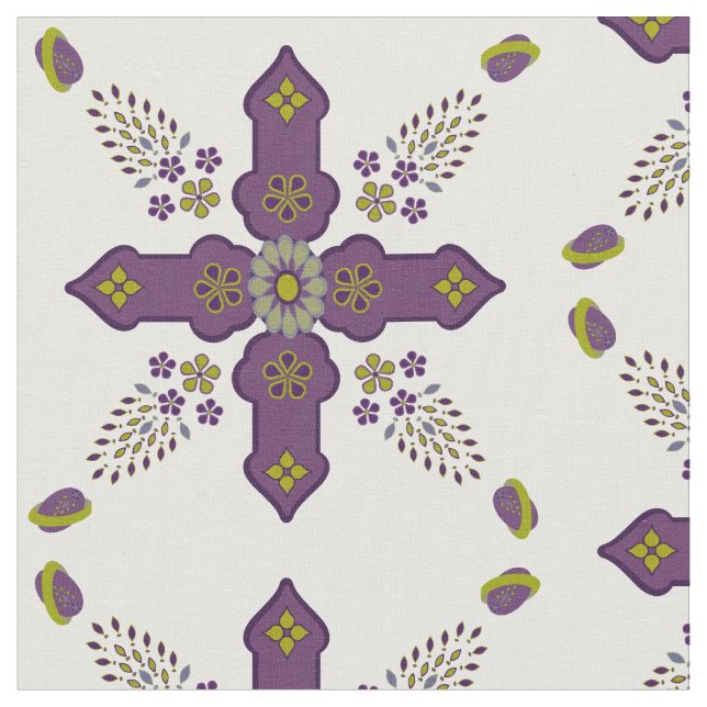 Mediterranean Floral Cross Russian Onion Dome Fabric (Close Up)