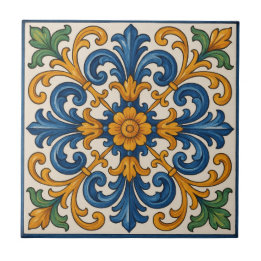 Mediterranean Floral Hand-Painted Style Ceramic Tile