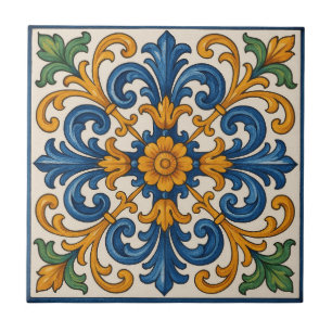 Mediterranean Floral Hand-Painted Style Ceramic Tile