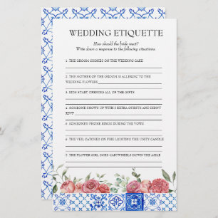 Mediterranean Floral Pink Bridal Shower Game Stati Stationery