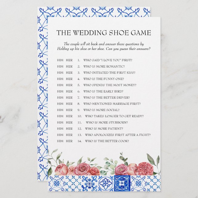 Mediterranean Floral Pink Bridal Shower Game Stationery (Front/Back)