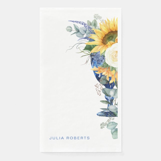 Mediterranean Floral Sunflowers Shower  Paper Guest Towels (Front)