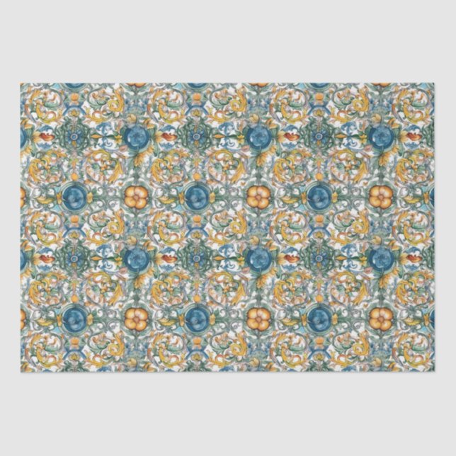 MEDITERRANEAN FLORAL TILE DECOUPAGE TISSUE PAPER (Front)