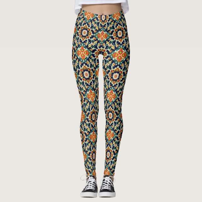 Mediterranean Floral Tile Leggings (Front)