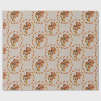 Mediterranean floral wreath pattern warm orange le wrapping paper