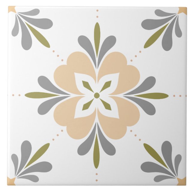 Mediterranean Flower Neutrals Ceramic Tile (Front)