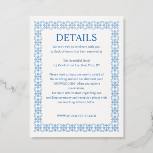 Mediterranean Frame Wedding Welcome Details Letterpress Enclosure Card