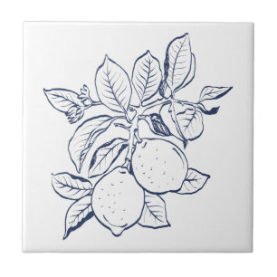 Mediterranean French country Vintage Navy lemon Ceramic Tile