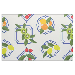 Mediterranean Fruit Lemons Oranges Cherries Print Fabric