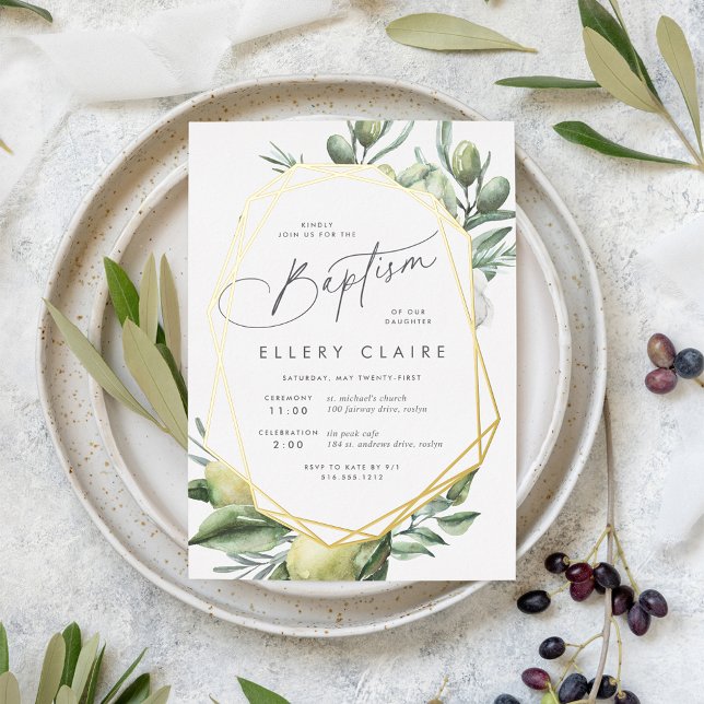 Mediterranean Garden Baptism Foil Invitation (Creator Uploaded)