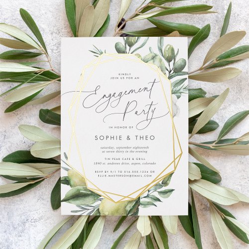 Mediterranean Garden Botanical Engagement Party Foil Invitation