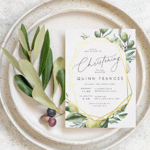 Mediterranean Garden Christening Foil Invitation