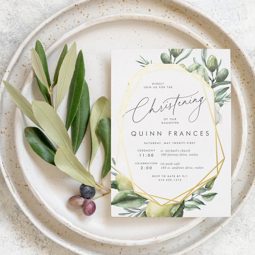 Mediterranean Garden Christening Foil Invitation