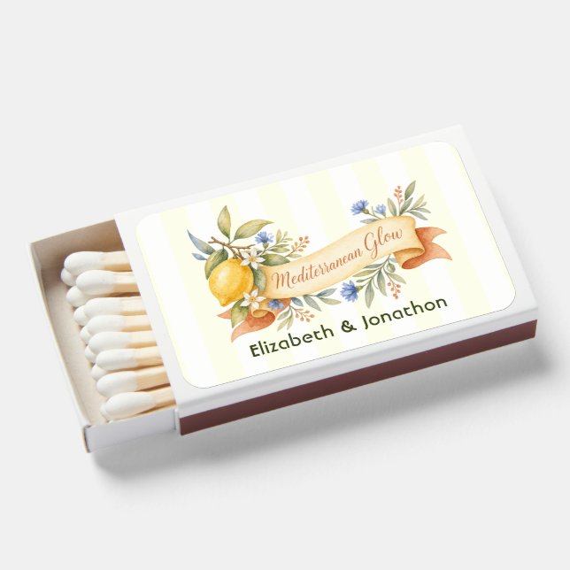 Mediterranean Glow Amalfi Coast Italian Wedding Matchboxes (Front Open)