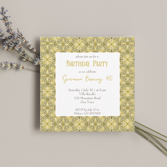 Mediterranean gold Majolica tiles birthday party Invitation (Creator Uploaded)