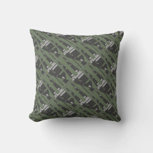 Mediterranean Gray Charcoal Olive Diagonal Tiles Throw Pillow