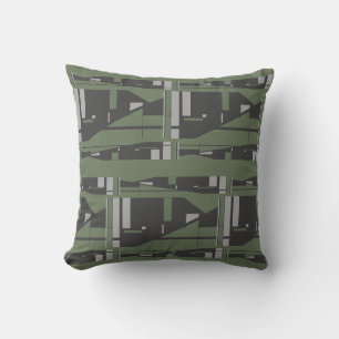Mediterranean Gray Charcoal on Olive Large Mosaics Throw Pillow