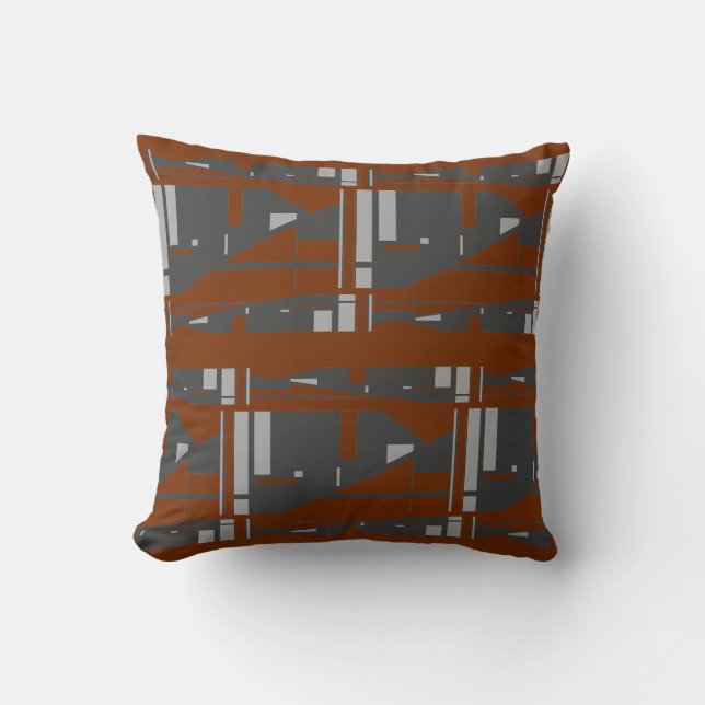 Mediterranean Gray Charcoal on Rust Large Mosaics Throw Pillow (Front)